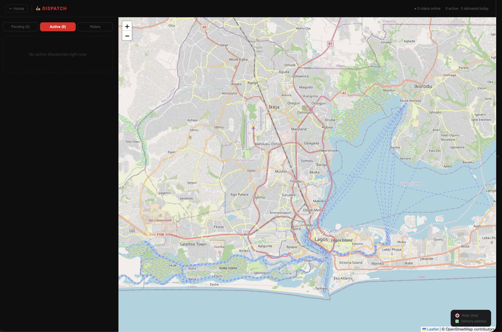 Delivery dispatch map