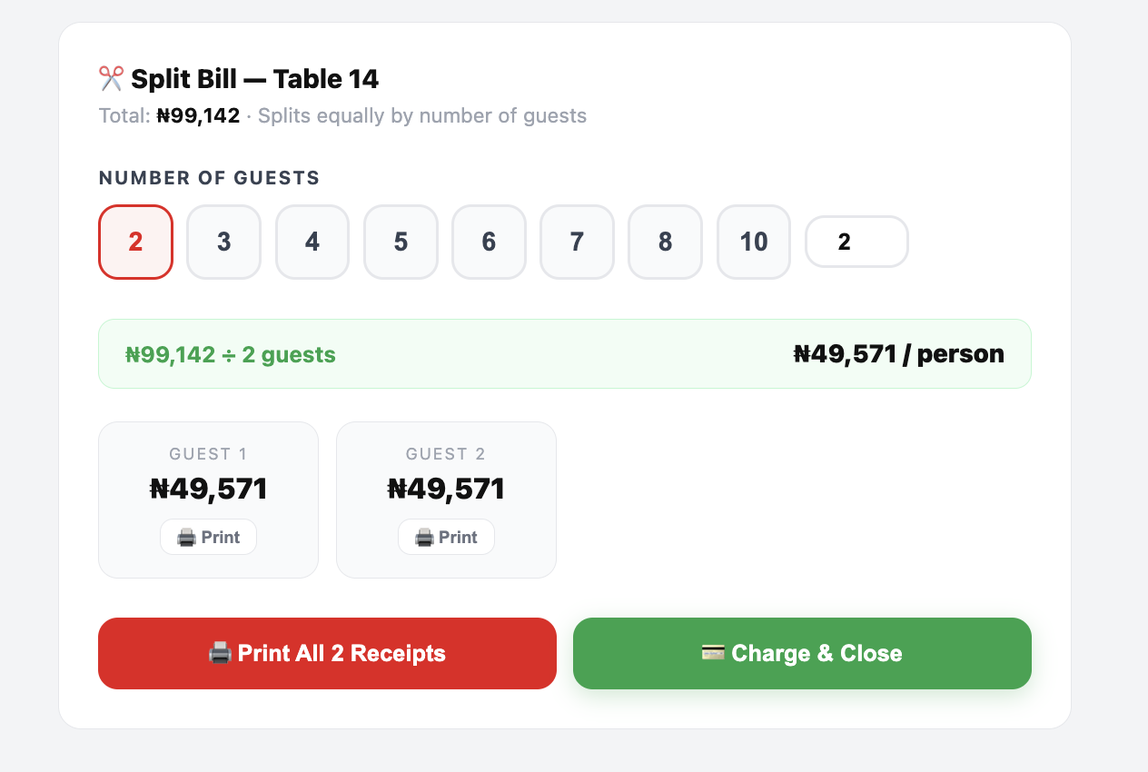 Split bill between guests